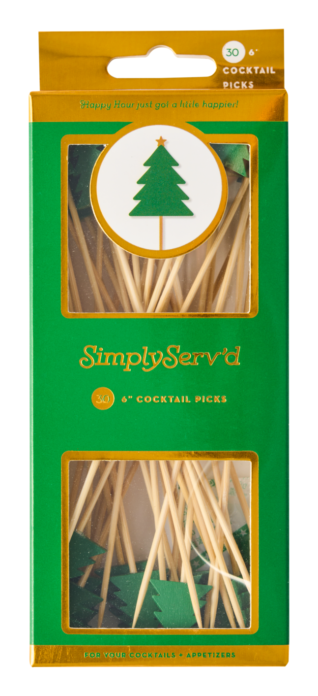 Palillos Cocktail Christmas Tree 6” - Paquete de 30