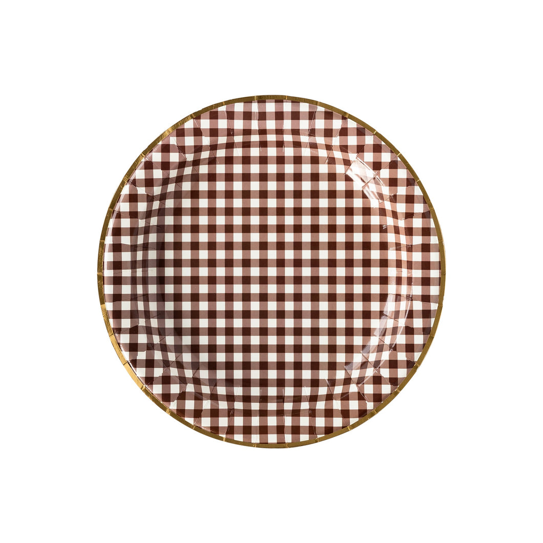 Platos Grandes Harvest Brown Gingham  - Paquete de 8