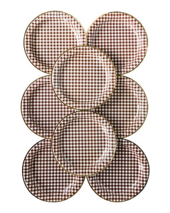 Platos Grandes Harvest Brown Gingham  - Paquete de 8