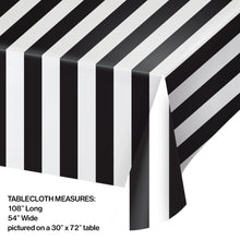 Cargar imagen en el visor de la galería, Black &amp; White Stripes Tablecloth - Happy Plates
