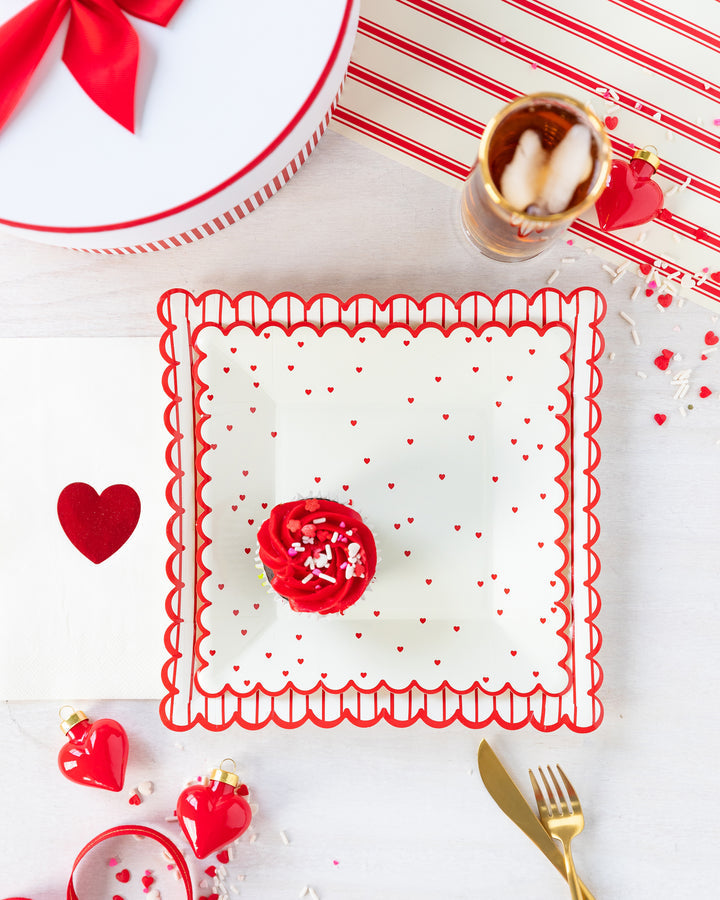 Platos de Postre Valentine Red Little Hearts / Paquete de 8